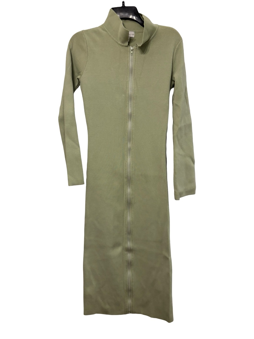 Long Zip-Front Trench Stretch Coatigan Light Olive Small